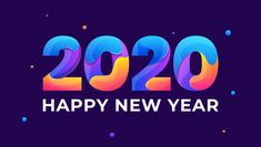 happy new year 2020 with colorful numbers and confetti on the purple background illustration