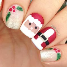 Cute Santa Claus Nails #Christmas #Holidays Santa Nail Art, Christmas Nail Polish, Santa Nails, Red Christmas Nails, Holiday Nail Designs, Cute Christmas Nails