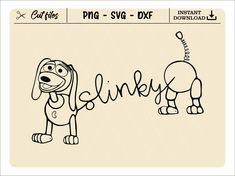 a cartoon dog with the word stinky in it's mouth and another drawing behind it