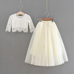 Bridesmaid Dresses Lace Top, Cream Tulle Skirt, Summer Boutique Outfits, Girls Tulle Skirt, Ivory Skirt, Layered Tulle Skirt, Scallop Edge, White Lace Top, Baby Set