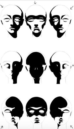 the silhouettes of people's heads with different facial expressions and haircuts