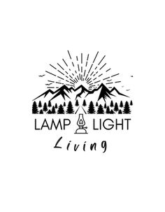 a black and white logo with the words lamp light living in front of some mountains