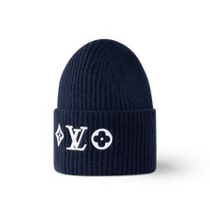 LOUIS VUITTON® - Lv Headline Beanie - Bleu Marine Navy Beanie, Bright Highlights, Micro Bags, Louis Vuitton Official Website, Slouchy Bag, Trunk Bag, Latest Bags, Knitted Beanie, Leather Denim