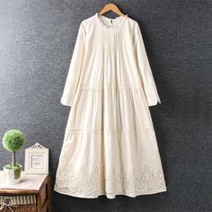 Origin:CN(Origin),Season:Autumn,Material:Cotton,Silhouette:A-Line,Age:Ages 18-35 Years Old,Model Number:9209-WGX,Neckline:O-Neck,Sleeve Length(cm):Full,Sleeve Style:Regular,Gender:WOMEN,Decoration:Embroidery,Style:vintage,Waistline:Natural,Pattern Type:Solid,Dresses Length:Mid-CalfsizeshouldeR:42cm   bust:110cm   hem:180cm   sleeve:52cm   length:110cm Loose Long Sleeve Dress, Dress Muslimah, Long Sleeves Dress, Muslimah Dress, Sleeves Dress, Lace Embroidery, Kurta Designs, Indo Western, Solid Dress