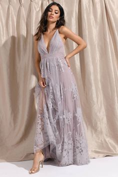 Analise Plunging Floral Maxi Dress in Lilac - $69 | Tobi US Boho Formal Dress, Red Hoco Dresses, Sunset Soiree, Wine Maxi Dress, Boho Formal, Formal Lace Dress, Hot Prom Dress, Purple Maxi Dress, Lace Formal Dress