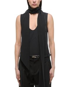 Helmut Lang Sleeveless Silk Scarf Top Silk Scarf Top, Silk Crop Top, Tweed Top, Silk Tops, White Scarves, Scarf Top, Silk Knit, Silk Tank Top, Cowl Neck Top