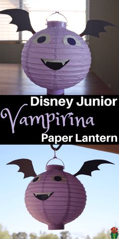 a paper lantern with the words disney junior vampirena and an image of a bat hanging from