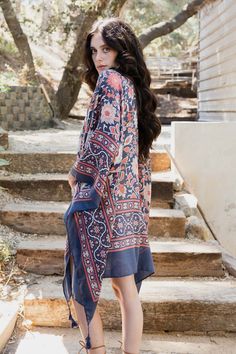 Moroccan Inspired Tapestry Kimono One Size / Blue Sorority Rush Dresses, Bachelorette Dress, Casual Bodysuit, Moroccan Pattern, Rush Dresses, Stunning Style, Kimono Pattern, Bridal Shower Dress, Shower Dresses