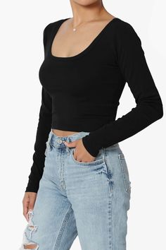 Introducing our Basic Casual Essential Scoop Neck Long Sleeve Cropped T-Shirt!This versatile and trendy crop top is a must-have for any fashion-forward individual.Its slim fit and cropped length create a flattering silhouette, perfect for pairing with high-waisted jeans or skirts. Made from high-quality materials, it offers both comfort and style. Whether you're going for a casual day out or a night on the town, this long sleeve tee is the ultimate choice to elevate your outfit effortlessly.MATE Trendy Crop Top, Slim Fit Crop Top, Trendy Crop Tops, Elevate Your Outfit, Scoop Neck Long Sleeve, Crop T Shirt, Scoop Neck Top, Cropped T Shirt, Womens Basic