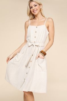 Cute Button up summer dress with a tie at the waist Knee Length Dress, Fashion Boutique