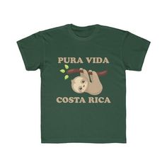 Pura Vida Costa Rica Sloth Kids Shirt | Costa Rica Animal | Costa Rica Vacation | Costa Rica Souvenir T-Shirt | Costa Rica Travel TripThis youth pro weight tee is perfect for every kid who wants a comfortable shirt to play, relax, or romp around in. Durable, high quality print will survive many adventures..: Regular fit.: 100% Soft cotton (fibre content may vary for different colors).: Light fabric (5.2 oz /yd² (176 g/m²)).: Tear away label.: Runs smaller than usual Cute Green T-shirt With Funny Text, Green T-shirt With Funny Print As Gift, Graphic Tee T-shirt As Gift In Green, Vacation Costa Rica, Costa Rica Animals, Costa Rica Vacation, Costa Rica Travel, Travel Trip, Jersey Tee