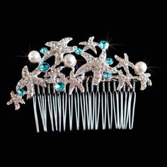 Choose Your Accent Colour -- Rhodium or Yellow Gold -- Beautiful Crystal Rhinestone Starfish Hair Co Star Wedding Dress, Pearl Hair Comb Wedding, Pearl Bridal Comb, Mermaid Accessories, Beach Wedding Jewelry, Hair Comb Clips, Hair Comb Accessories, Elegant Wedding Hair, Beach Wedding Hair