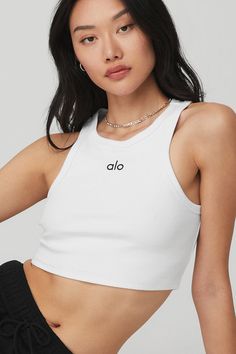 Aspire Tank - White/Black | Alo Yoga Tank Top Gym, Sports Tank Top, Running Vest, Sports Vest, Tank Top Bras, Yoga Tank Tops, Sport Tank Tops, Yoga Bra, Vest White