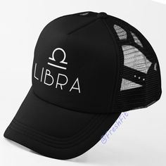 Proud Libra Vibes. Those With This Star Sign Are Sweet And Social. Let People Know You're Extraordinary With This Cool Dark Hat Featuring The Libra Name And Glyph Symbol. New Hat Lightweight And Comfortable Poly-Foam Trucker Cap With Mesh Back Curved Bill Visor For Optimal Shading Adjustable Strap Unisex One Size Fits Head Circumferences Ranged About 51-60cm Color: Black With White Design Visit My Closet Boutique For More Items Of Your Constellation. Bundle & Save! Tags # Spring Summer Fall Base Adjustable Black Trucker Hat With Letter Print, Black Trucker Hat With Curved Bill, Black Sports Trucker Hat With Curved Bill, Black Hip Hop Trucker Hat With Curved Brim, Black Mesh Flat Brim Baseball Cap, Black Mesh Trucker Snapback Hat, Vacation Swimwear, Astrology Stars, Bold Logo