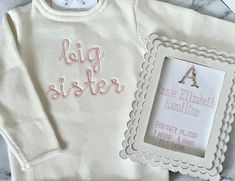 The most precious luxe toddler and children's roll neck  knit sweaters.  Available in cream, baby blue or baby pink.  Buttons at the neck. Please specify what color thread you would like the name in, in the personalization space. If I do not have the size listed that you need, please message me and I may be able to accommodate!  100% soft cotton and amazing quality! 🎀Thank you for shopping with sweetwater lane!🎀 Cream Long Sleeve Sweater With Letter Embroidery, Roll Neck Sweater, Knit Sweaters, Cream Sweater, Off White Color, Big Sister, Roll Neck, Kids Sweatshirt, Big Brother