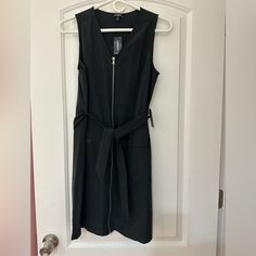 Can Be Worn With Or Without Belt, Zip Up For Easy Wear Black Sleeveless Mini Dress With Side Zipper, Black Mini Dress With Side Zipper, Black Midi Dress With Side Zipper, Casual Dresses With Side Zipper For Work, Black Summer Dress With Side Zipper, Black Summer Dresses With Side Zipper, Fitted Black Midi Dress With Side Zipper, Black Fall Dress With Side Zipper, Black Dress With Side Zipper For Work