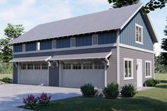 this is an artist's rendering of a two - story garage with lofts