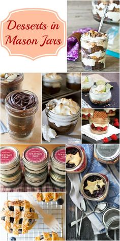 desserts in mason jars collage with text overlay that reads, desserts in mason jars