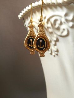 Edwardian Anchor Earrings - Edwardian Jewelry - Gilded Age - Victorian Mourning Jewelry - Victorian Jane Austen Jewelry, Victorian Style Earrings, 1920s Jewelry, Jane Austen Gifts, Anchor Jewelry, Anchor Earrings, Jewelry Victorian, Edwardian Jewelry, Edwardian Style