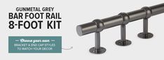 the gunmet grey bar foot rail 8 - foot kit is shown in three different sizes