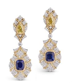 Elegant Multi-stone Diamond Earrings For Formal Occasions, Elegant Multi-stone Diamond Earrings, Blue Diamond Bridal Earrings For Formal Occasions, Blue Diamond Bridal Earrings For Formal Events, Blue Diamond Earrings With Elegant Design, Luxury Multi-stone Wedding Earrings, Luxury Multi-stone Earrings For Wedding, Elegant Hand Set Blue Bridal Earrings, Elegant Blue Hand-set Bridal Earrings