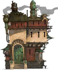 Concept Art House, Steampunk Building, Décor Steampunk, House Character, Steampunk City, Steampunk House, Rpg Map, Character Home