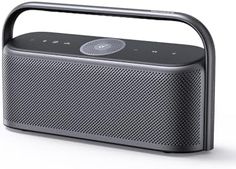 the bluetooth speaker is black and silver