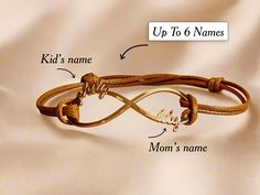 1-6 Names Infinity Bracelet       Celebrate the infinite love of family with our personalized infinity bracelet, featuring up to six names chiseled into the design. The first four names are elegantly etched into the legs of the infinity symbol, while the 5th and 6th names are seamlessly integrated into a middle band within the infinity. Perfect for moms and grandmoms, this unique piece symbolizes the unbreakable bond between you and your loved ones, creating a cherished keepsake of enduring love Adjustable Infinity Jewelry Gift For Mom, Adjustable Infinity Jewelry As Gift For Mom, Adjustable Infinity Jewelry For Mother's Day, Adjustable Name Bracelet Gift For Mom, Adjustable Name Bracelet Ideal As Gift For Mom, Personalized Adjustable Bracelet As Gift For Mom, Adjustable Personalized Bracelet As A Gift For Mom, Hypoallergenic Infinity Bracelet For Mother's Day, Personalized Infinity Bracelets For Valentine's Day