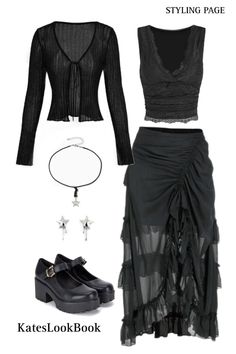 Goth Sheek Outfits, Goth Modern Outfits, Everyday Goth Outfit, Goth Outfit Ideas Simple, Light Gothic Outfits, Lite Goth Outfits, Concert Goth Outfit, Mana Outfit Ideas, Monochromatic Looks Outfits