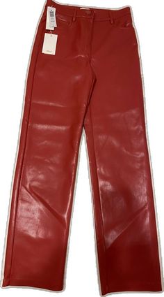 Trendy Red Pants With Belt Loops, Chic Red Pants With Belt Loops, Red Fitted Straight Pants, Fitted Red Straight Pants, Fitted Red Bottoms With Belt Loops, Red Straight Pants For Fall, High Waist Red Leather Pants For Fall, Red Fitted Straight Leg Pants, Red Pants With Belt Loops For Spring