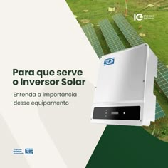 a brochure with an image of solar panels on the ground and grass in the background