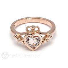 Morganite Claddagh Ring 14K or 18K Irish Promise Ring - Rare Earth Jewelry Earth Jewelry, Moissanite Engagement Ring White Gold, 2nd Wedding, Rose Gold Ring Set, Diamond Eternity Wedding Band, Gold Anniversary Rings, Vintage Engagement Rings Unique, Claddagh Ring, Flower Engagement Ring