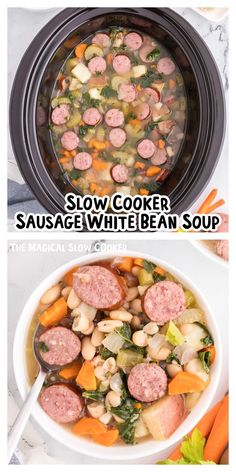 slow cooker sausage and white bean soup is the perfect meal to make in the crock pot