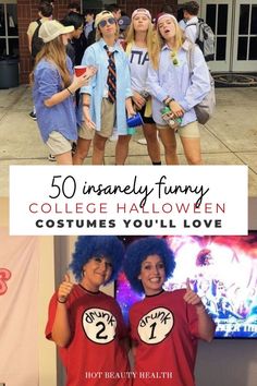 funny college costumes Funny Duo Halloween Costumes Diy, Hilarious Costumes For Friends, Funny Friends Costumes, Diy Halloween Costumes For Friends, Funny College Halloween Costume Ideas, Costume Ideas For 2 Friends Funny, 2 Person Halloween Costumes Funny, Twin Day Ideas For Work, Halloween Workout Costume Ideas