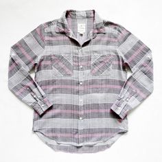 New With Tag American Eagle Vintage Boyfriend Shirt. Item Comes From A Smoke/Pet Free Home. Grey, Pink, White Plaid Collared Button Down Front 2 Chest Pockets Long Sleeves With Button Tabs For Convertible Length Semi-Sheer 100% Cotton Size S Flat Measurements: Underarm To Underarm 19", Sleeve (Uncuffed) 22", Centerback Length (Not Including Collar) 27" Please Ask All Questions Before Purchasing. Be Sure To Check Out My Other Listings. For A Healthier Environment We Use Post Consumer Materials (I Flannel Snap Button-up Tops, Cropped Button Up Shirt, Plaid Button-up Top With Pockets, Gray Cotton Button-up Flannel Shirt, Vintage Button-up Flannel Shirt With Pockets, Flannel Tops With Snap Buttons, Long Sleeve, American Eagle Jeggings, Hooded Flannel, Waffle Shirt