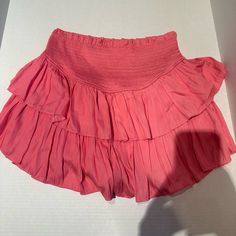 Pink Women’s Skirt With Built In Shorts, Never Worn! Flowy Tiered Skirt With Smocked Back, Spring Skirt With Smocked Back, Casual High Waist Skort With Gathered Skirt, Vacation Skirt With Smocked Back In Relaxed Fit, Casual Mini Skirt For Beach, Casual High Waist Gathered Skort, Casual High Waist Gathered Skirt, Casual Flowy Short Skirt, Casual Short Skirt For Vacation