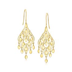 Ross-Simons - Italian 10kt Yellow Gold Chandelier Earrings. Canaria fine jewelry. Perfect for everyday wear, these genuine 10kt gold wardrobe essentials are fashionable, fun and designed to last a lifetime. Strong and durable, our collection of gold classics is always a great value. Elevate any outfit with these charming 10kt yellow gold chandelier earrings from Italy. Hanging length is 1 7/8". Earwire, 10kt yellow gold chandelier earrings. Gold Wardrobe, Yellow Chandelier, Beaded Chandelier Earrings, Gold Chandelier Earrings, Fine Jewelery, Beaded Chandelier, Soft Autumn, Gold Chandelier, Gold Piece