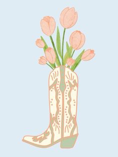 a drawing of a cowboy boot with pink flowers in it's side and inside