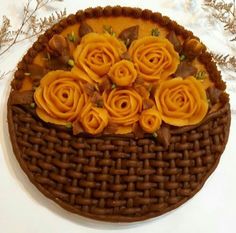 there is a basket with flowers in it