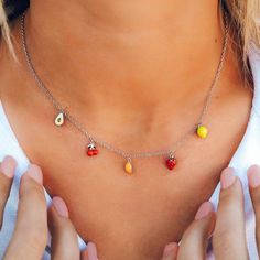 Fruit Charms Choker | Pura Vida Bracelets Pura Vida Necklace, Gold Wave Ring, Saturn Necklace, Wave Necklace, Pura Vida Bracelets, Heart Choker, Rose Quartz Heart, Rainbow Earrings, Seed Bead Necklace