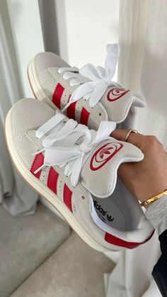 How To Style Adidas Campus 00s, Red Campus 00s, Red Campus 00s Outfit, Trending Shoes 2024, Adidas 00s Campus, Red Campus, Girly Sneakers, Sneakers Head