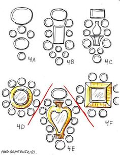 a drawing of different shapes and sizes of objects in the shape of hearts, circles, rectangles