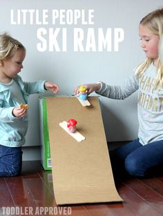 Easy Little People Ski Ramp for Kids - Toddler Approved Winter Sports Preschool, Winter Sports Crafts, Toddler Skills, Winter Activities For Toddlers, Olympics Activities, Winter Activities Preschool, Thema Winter, Winter Activities For Kids, Daycare Activities