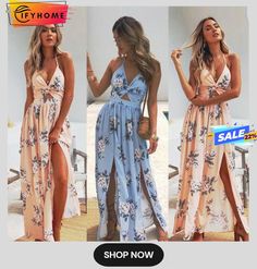 Womens Boho Maxi Long Dress Sundress Floral Halter Dress Sundress Floral, Maxi Long Dress, Floral Halter Dress, Floral Sundress, Boho Maxi, Boho Women, Long Maxi Dress, Sundress, Halter Dress