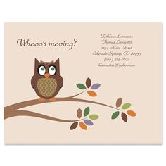 an owl sitting on top of a tree branch with the words who's moving?