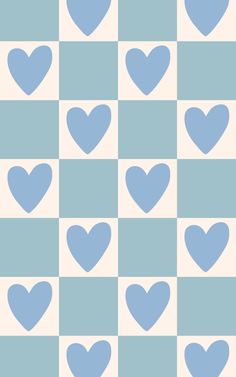 blue hearts are arranged in rows on a light blue and white background with squares that appear to be smaller than the ones above them