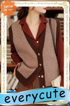 New Coffee V Neck Button Patchwork Cotton Knit Waistcoat Sleeveless Fall Workwear Sweater Vest With Buttons, Beige Button Closure Vest For Fall, Beige Vest With Button Closure For Fall, Sleeveless Buttoned Sweater Vest For Fall, Winter Workwear Sweater Vest With Button Closure, Brown Sweater Vest For Layering, Brown Buttoned Vest For Winter, Fall Beige Sweater Vest With Buttons, Fall Sleeveless Cardigan With Buttons