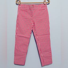 Condition - Never Worn Gingham Pants Outfit Work, Red Bottoms For Summer Picnic, Red Summer Bottoms For Picnic, Red Bottoms For Spring Picnic, Red Spring Bottoms For Picnic, Gingham Bottoms With Pockets For Picnic, Plaid Cotton Bottoms For Picnic, Preppy Gingham Cotton Bottoms, Summer Cotton Pants For Picnic