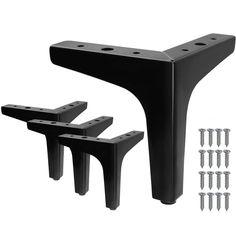 three black brackets with screws on each side and four screws in the middle