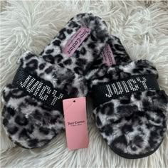 Beautiful Juicy Couture Faux Fur Slide On Bling Slippers. Rhinestone Affect Is Amazing. Lightweight And Oh So Soft Make It A Comfortable Wear Inside Or Outdoors And The Thick Ridged Eva Sole Provides Comfort As Well As Durability. From Smoke Free Home. New With Tags. Bling Slippers, Slippers Animal, Pretty Slippers, Faux Fur Slides, Pretty Sandals, Juicy Couture Shoes, Animal Slippers, My Shopping List, Couture Shoes